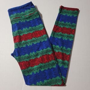 💚 LuLaRoe OS One Size Leggings- Lace Pattern, Stripes, Black‎ Green Blue Red
